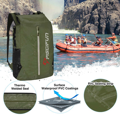 Piscifun Dry Bag Waterproof, Floating Dry Backpack, Lightweight Waterproof Dry Bag with Waist Pouch and Phone Case for Kayaking, Camping, Beach, Boating & Swimming for Men & Women Army Green 20L