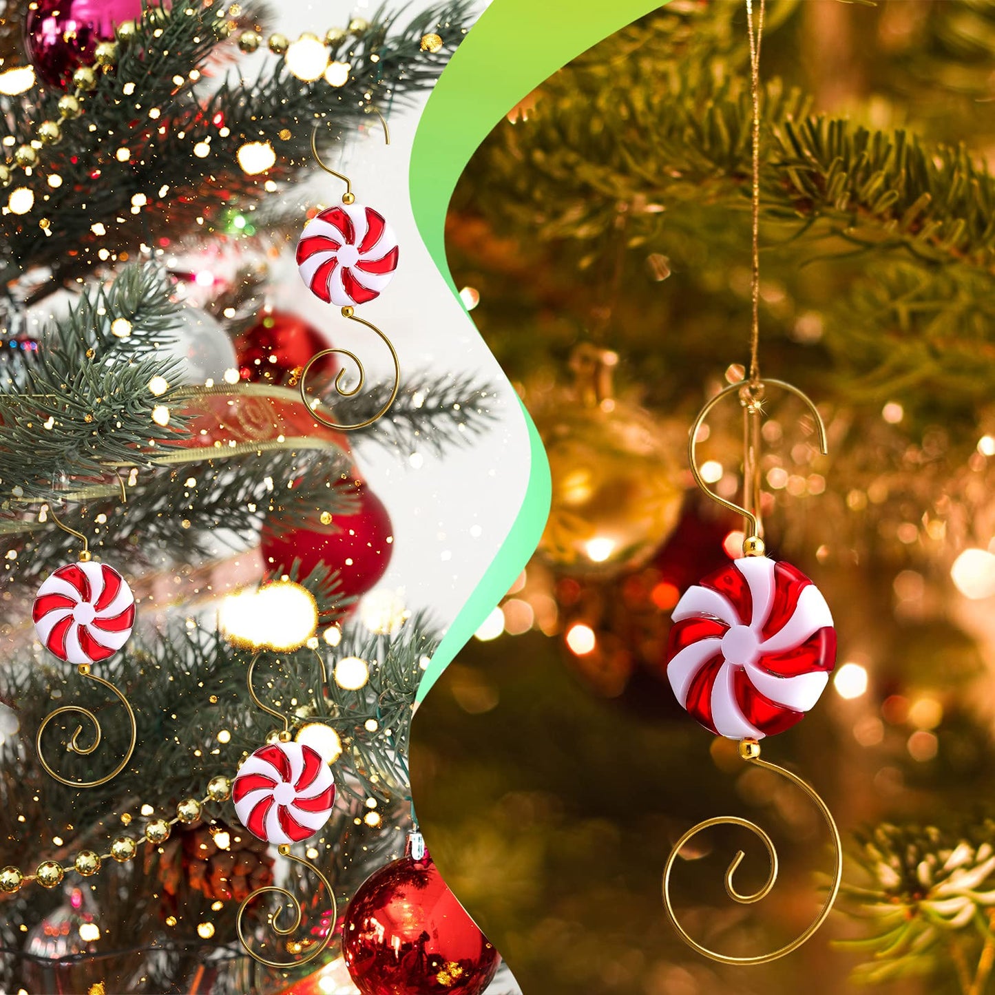 Hotop 20 Pieces Christmas Ornament Hooks Candy Ornament Hooks Candy Bead Wire Hangers Tree Decorating Hangers Decor for Christmas Tree Decoration