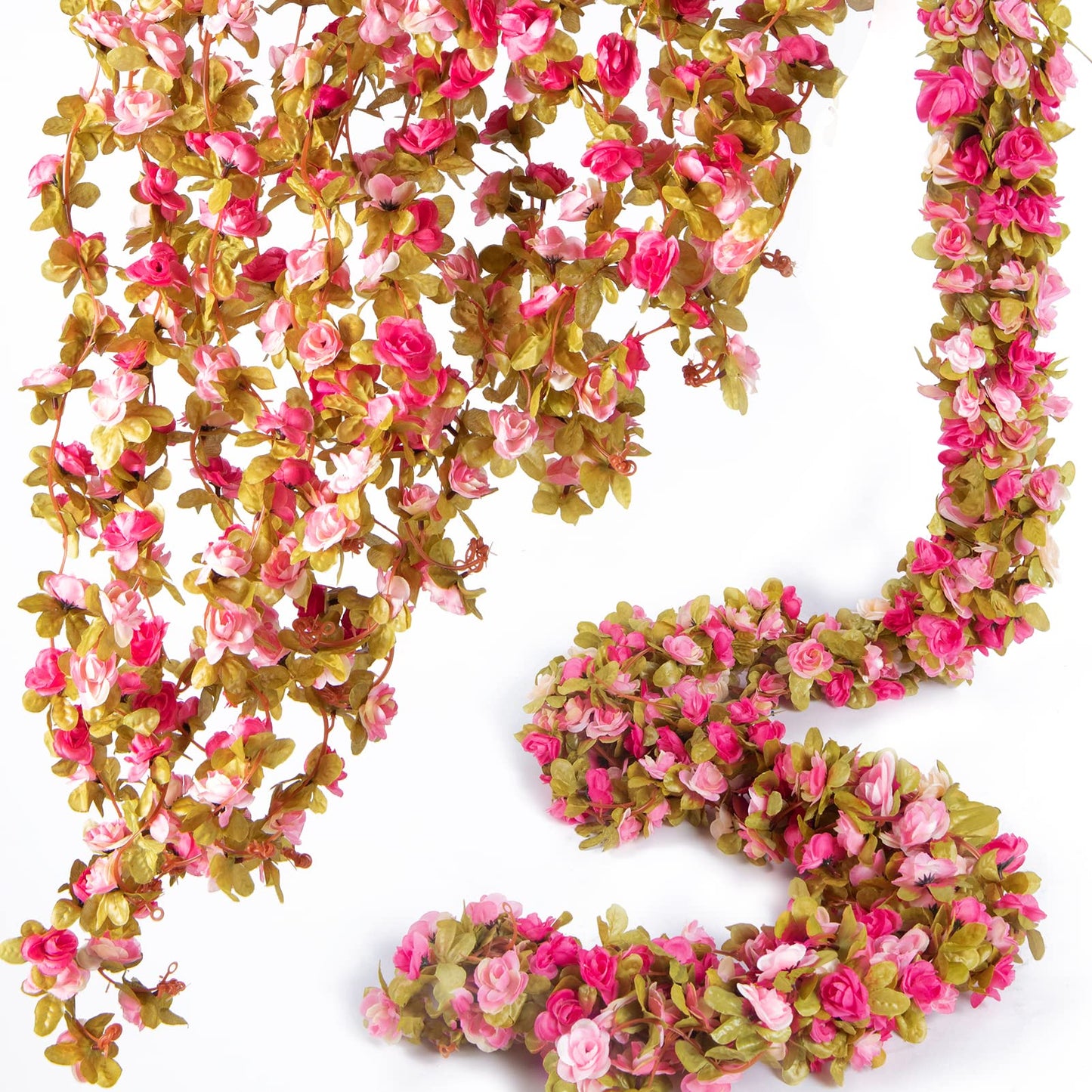 PONKING 8 Pcs x 8.2 ft Flower Garland Artificial Rose Vine Flowers with Green Leaves Hanging Fake Roses Vine for Room Party Home Wedding Birthday Christmas Wall Arch Decor, Fall Purple Flower