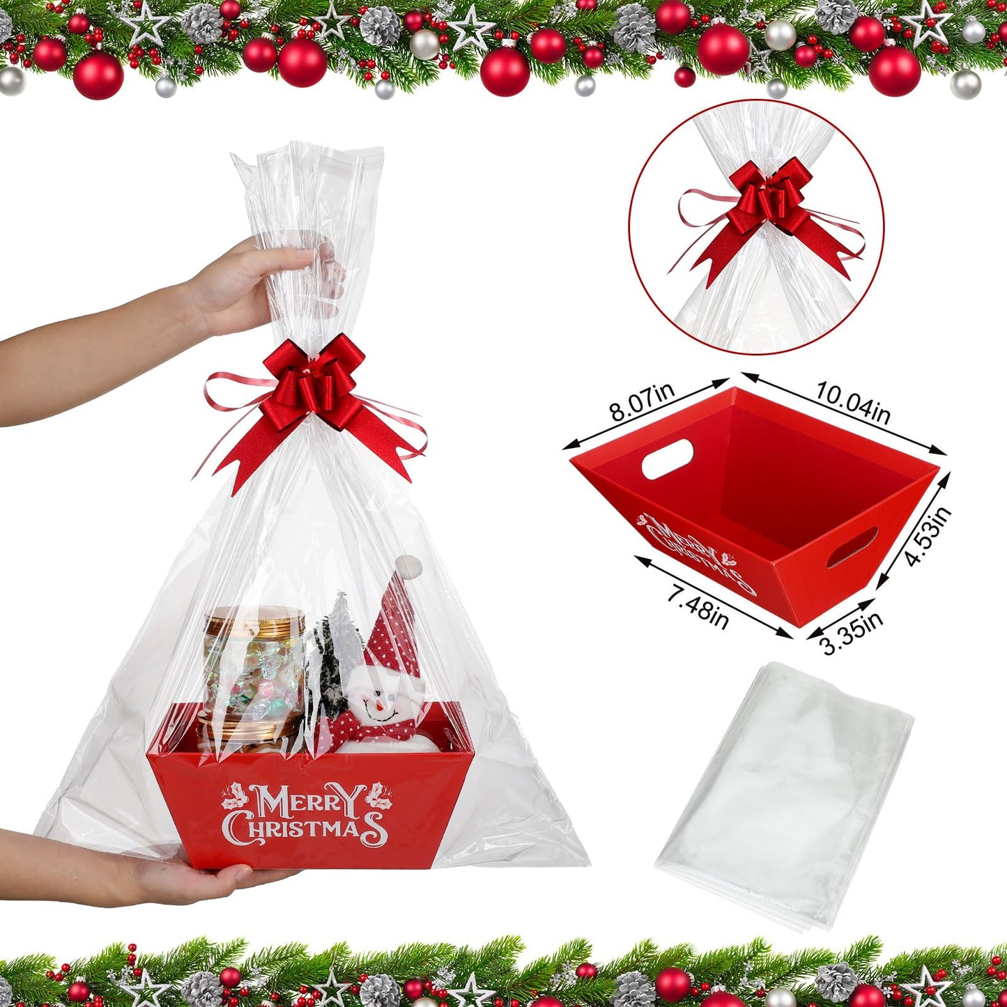 Cholemy 24 Sets Christmas Basket for Gifts Empty 10 x 8 Inch Sturdy Empty Gift Basket Bulk with Handle Large Cardboard Gift Baskets Trays to Fill Wine Candy for Xmas Holiday Birthday Party Supply