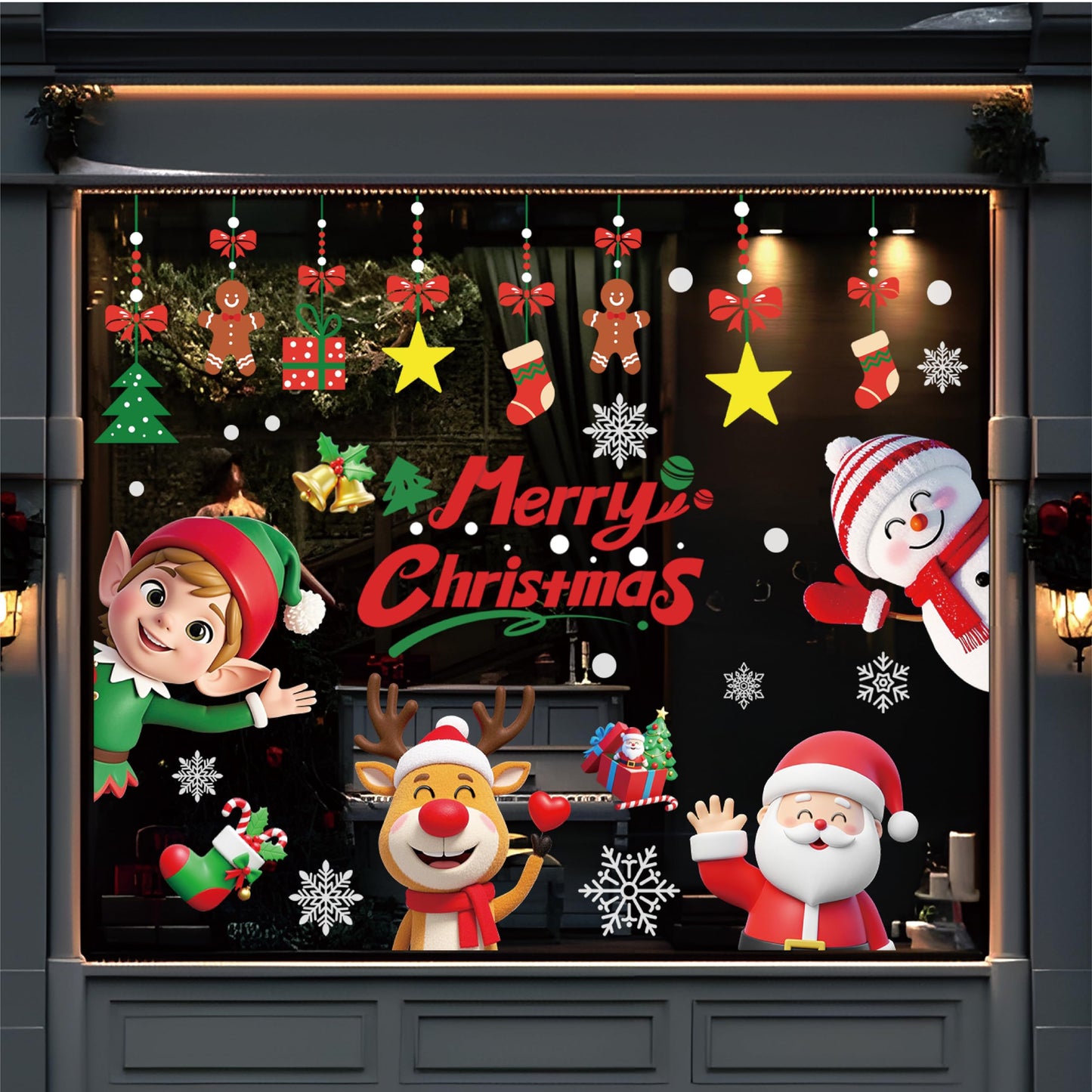 T&W SAME FILM 117 PCS Christmas Window Clings Stickers for Glass, Window, Car Decor, Xmas Decals Decorations Holiday Snowflake Santa Claus Reindeer Decals for Party, Reusable
