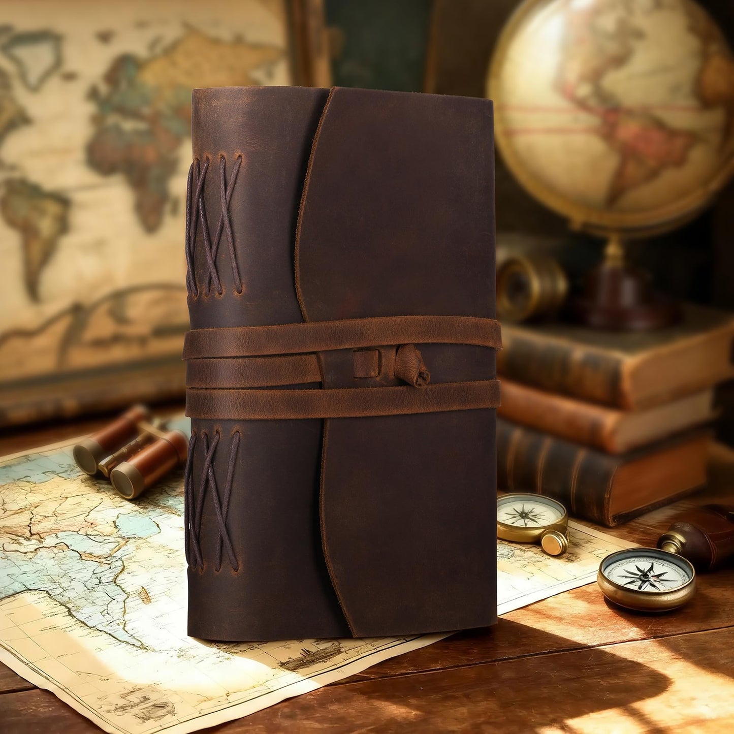Carpetene Leather Journal Notebook Genuine Leather Bound Journal Cover for Writing 300 Handmade Kraft A5 Lined Pages Vintage Journal Daily Notepad for Men Women Travel, Brown (8''x6'')