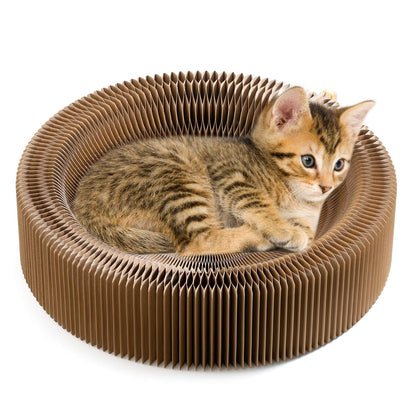 Koimsec Collapsible Cat Scratcher Lounge, Cardboard Cat Bed, Corrugated Pet Scratcher Pad, Round Cat Scratching Bed Nest for Indoor Big Large Kitty Kitten Cats