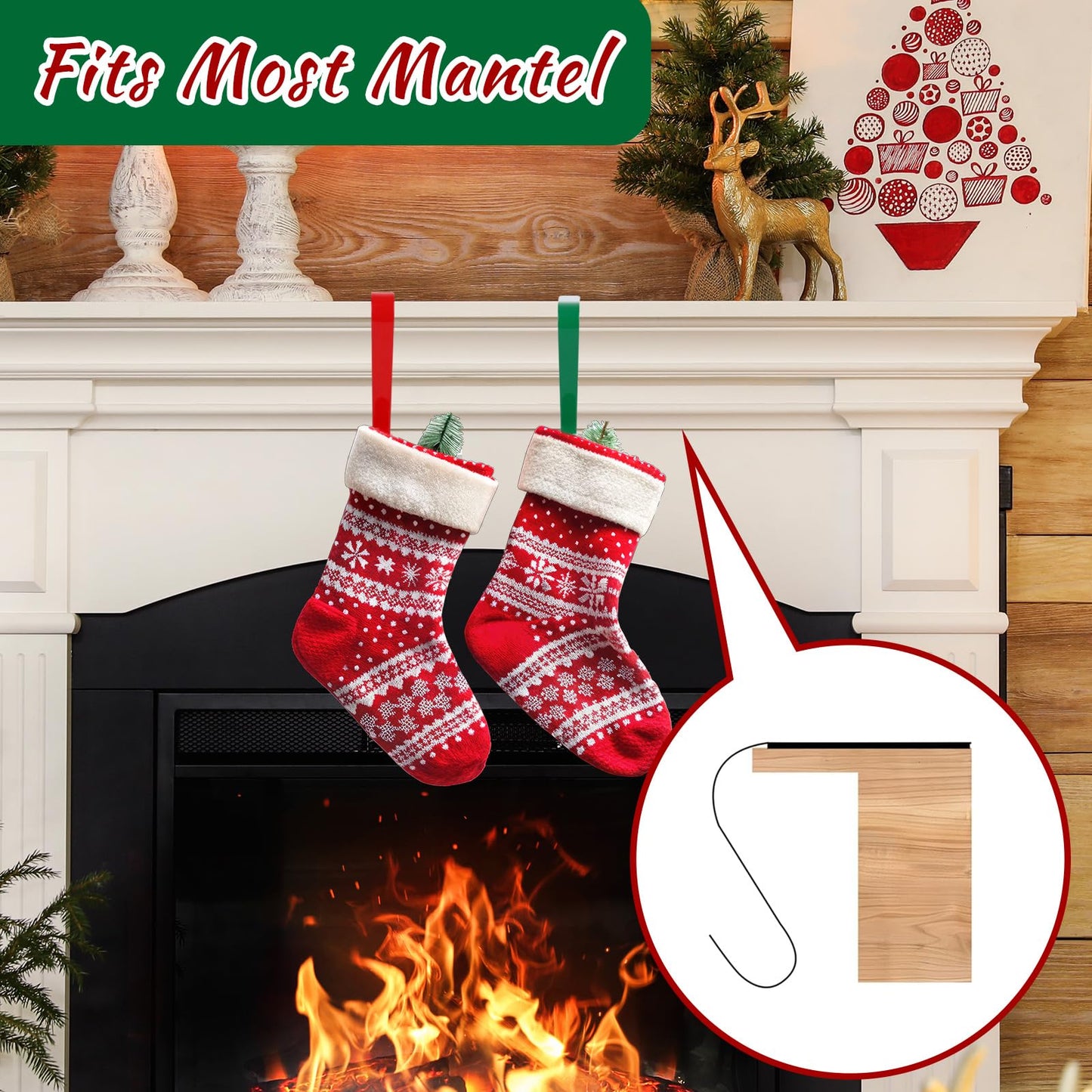 JarThenaAMCS 4Pcs Christmas Stocking Holders Metal Hanging Hooks Ornament Fireplace Mantel Hanger for Xmas Holiday Party Decorations (Red and Green)