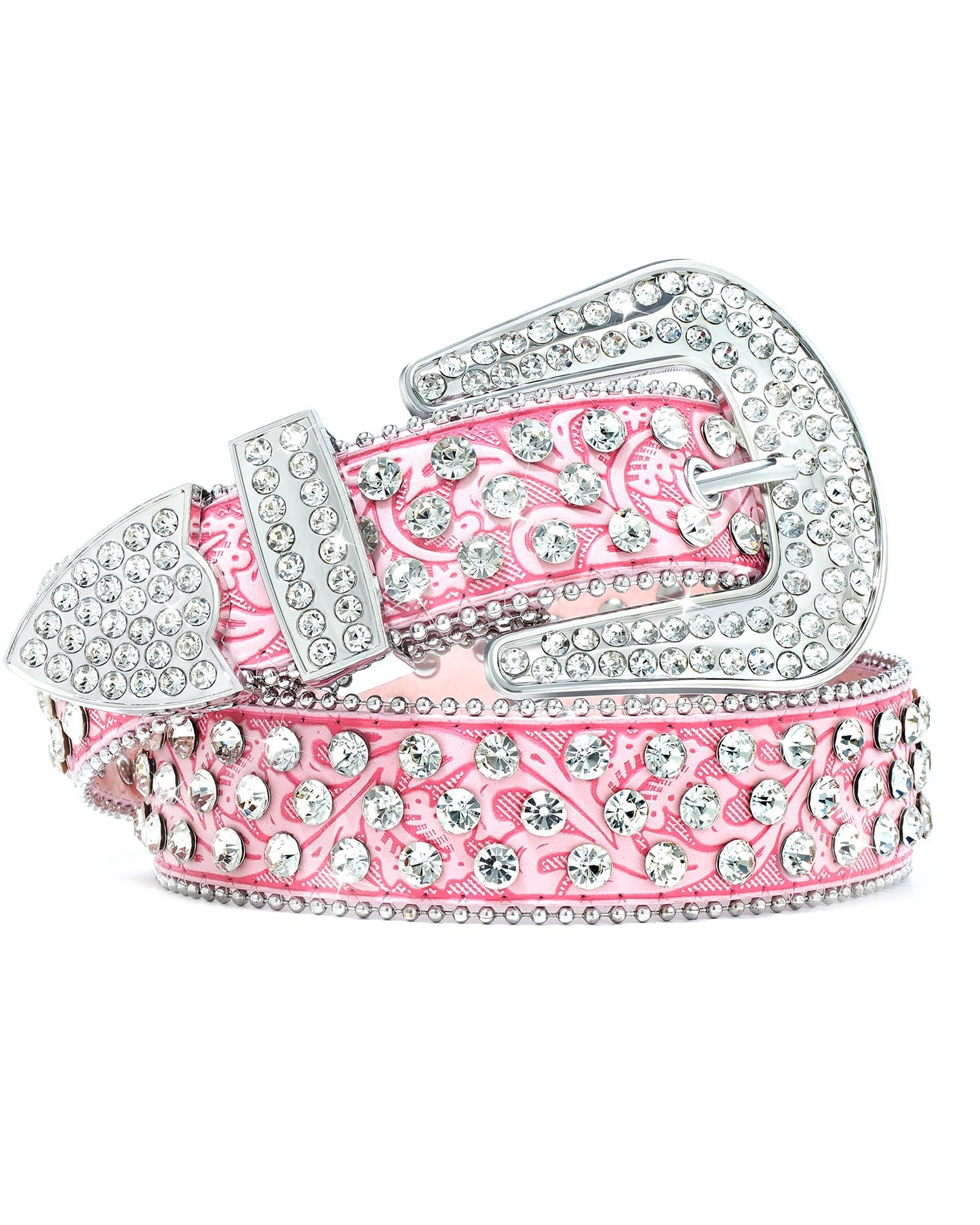 AWAYTR Kids Rhinestone Western Belt -Sparkly Cowboy Cowgirl Belt for Horse Shows School Plays Daily Jeans (#1-Pink, Fit Waist: 25"-29")