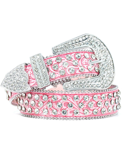AWAYTR Kids Rhinestone Western Belt -Sparkly Cowboy Cowgirl Belt for Horse Shows School Plays Daily Jeans (#1-Pink, Fit Waist: 25"-29")