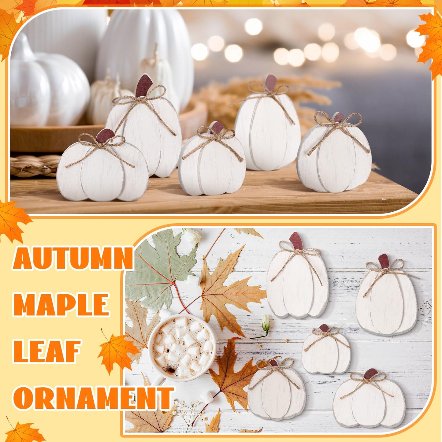 Yousoontic Neutral Wooden House Decor Rustic Farmhouse Spring Tiered Tray Decor Spring Mantel Decoration for Home Desk Shelf Table Centerpiece Decoration(5 Pcs,Pumpkin)