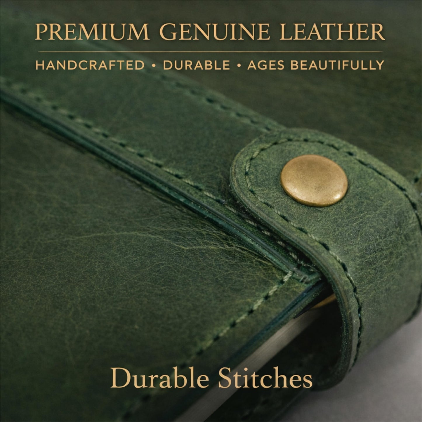 TheAntiq Genuine Leather A5 Journal Cover with Snap Closure – Handmade Refillable Notebook with Card Slots, Pen Holder, Travel Writing Diary for Office & Gift Use 5.75 x 8.25 (Green)