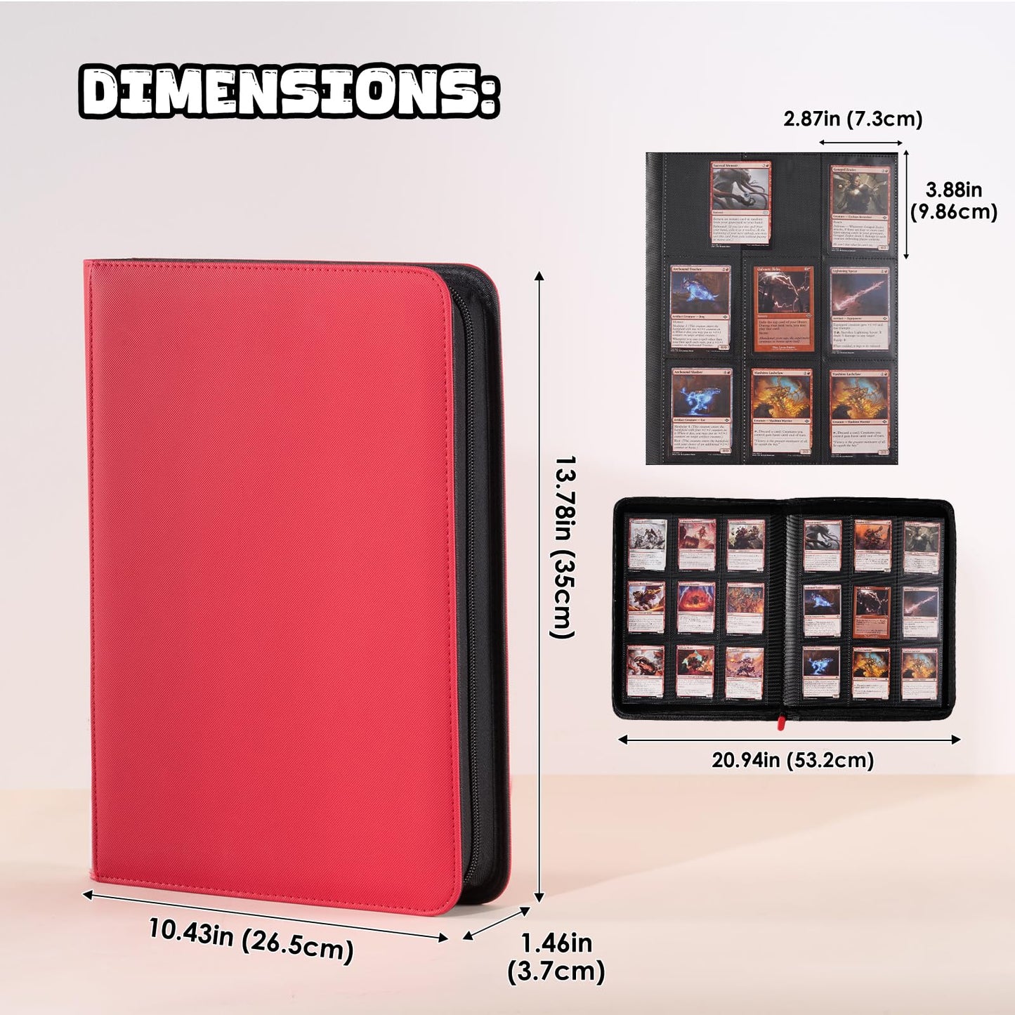 ProCase 2-Pack 9-Pocket Trading Card Binder with Side-Loading Slots, 720 Pockets PU Leather Zipper Album for Sports Cards/TCG/CCG/PKM/MTG/Gaming Cards -Red+Navy