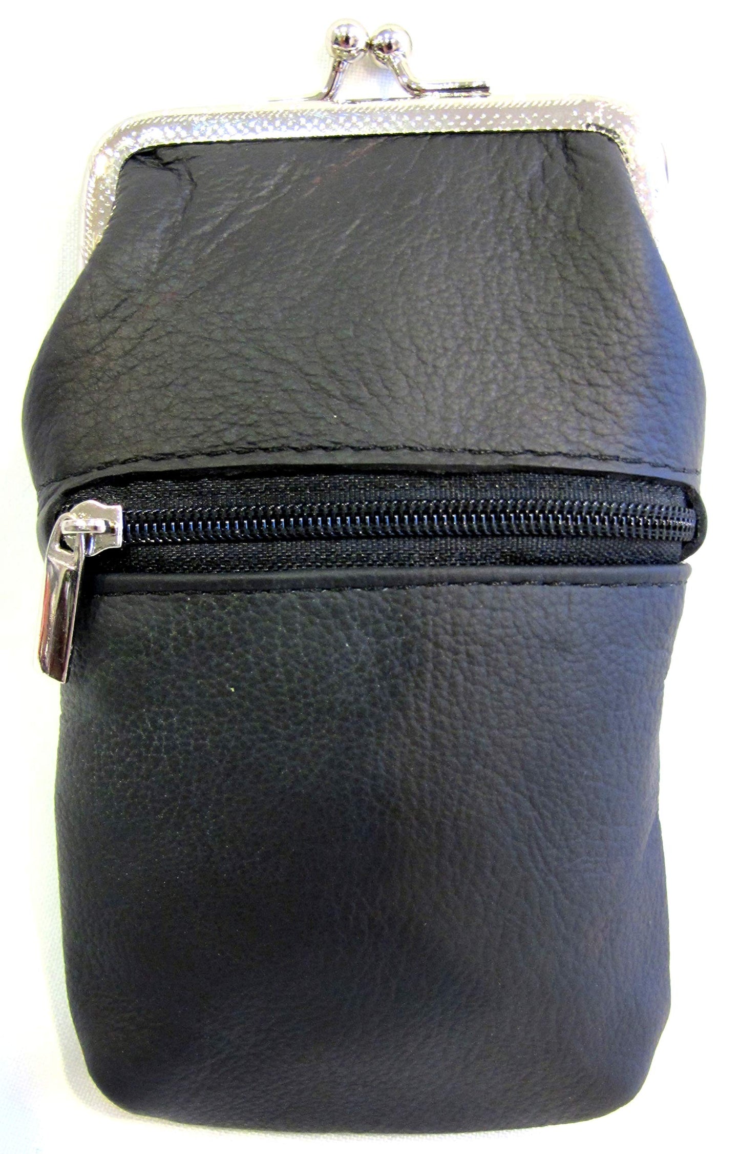 Women 100% Pure Leather Cigarette Case Lighter Match Pocket Zipper Coin Pouch -4 Color (Black)