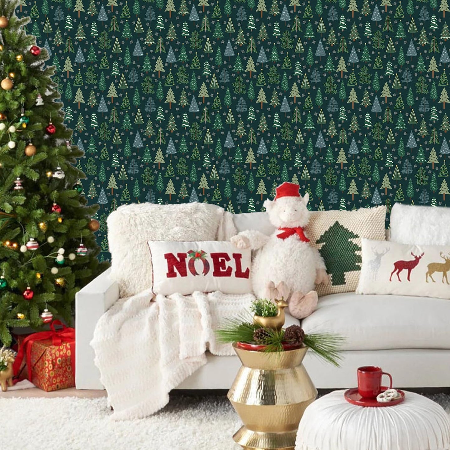 IARTTOP Christmas Tree Wallpaper Pine Tree Contact Paper Green Christmas Wallpaper Peel and Stick Holiday Self Adhesive Art Paper for Xmas Gift Holiday Party Cabinet Decoration(17.3"X118.1")