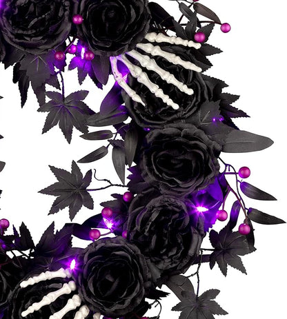 National Tree Company, 24inch Artificial Bad to The Bone Halloween Wreath, 30 Purple LED Lights,