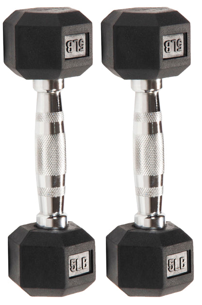 Fitvids Rubber Encased Exercise & Fitness Hex Dumbbell, Hand Weights with Anti-Slip Metal Handle for Home Gym, Multiple Sizes