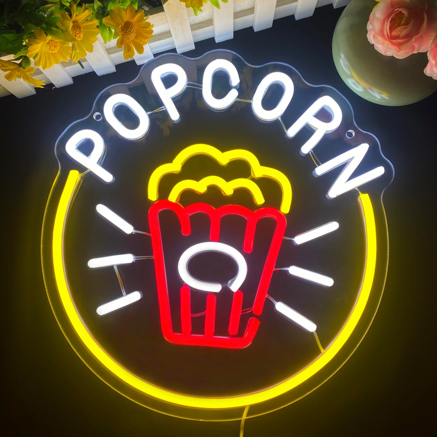 Symone Popcorn Neon Sign, USB Powered Dimmable LED Neon Light Home Theater Decor, for Popcorn Themed Party Kitchen Snack Decor Food Lover Wall art Movie Themed kitchen, Gifts for Movie Lovers(13*12.2in)
