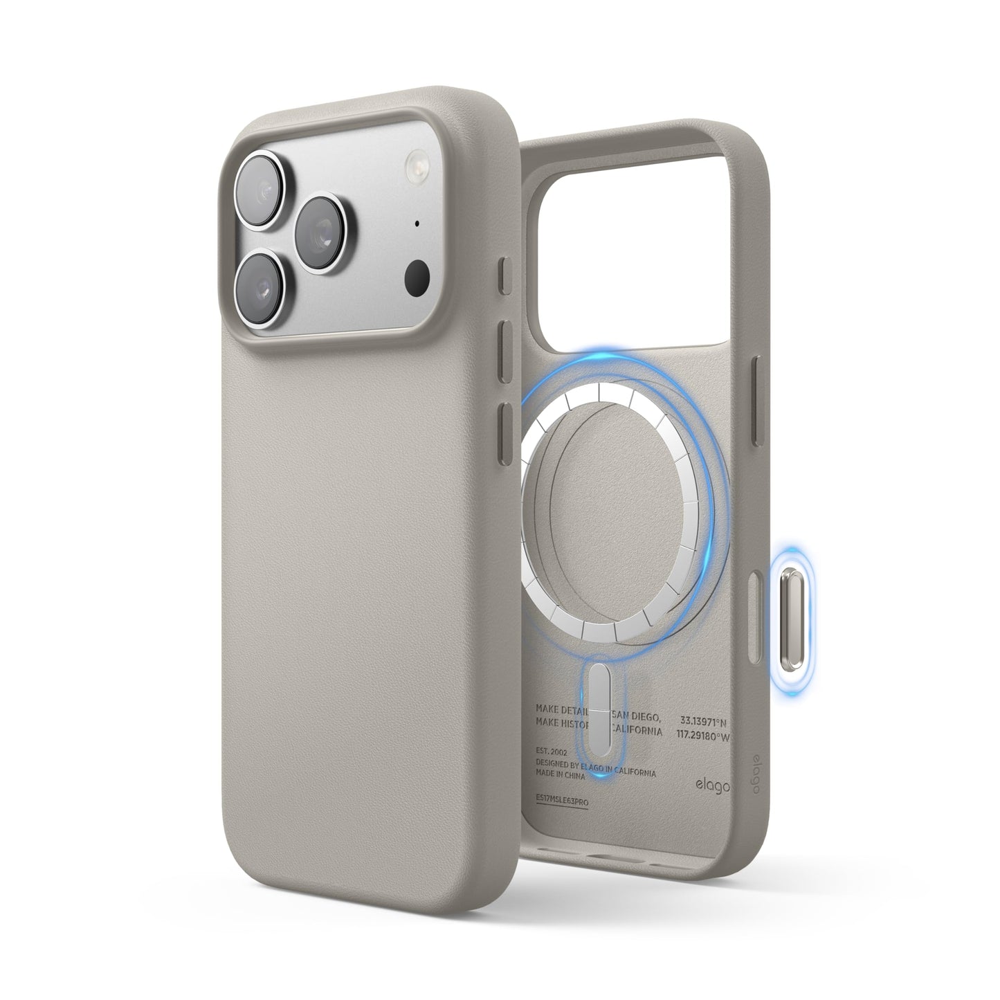 elago Magnetic Leather Case Compatible with iPhone 17 Pro Case, All MagSafe Accessories, 6.3 inch - Built-in Magnets, Durable Vegan Leather, Shockproof, Water-Resistant [Light Grey]