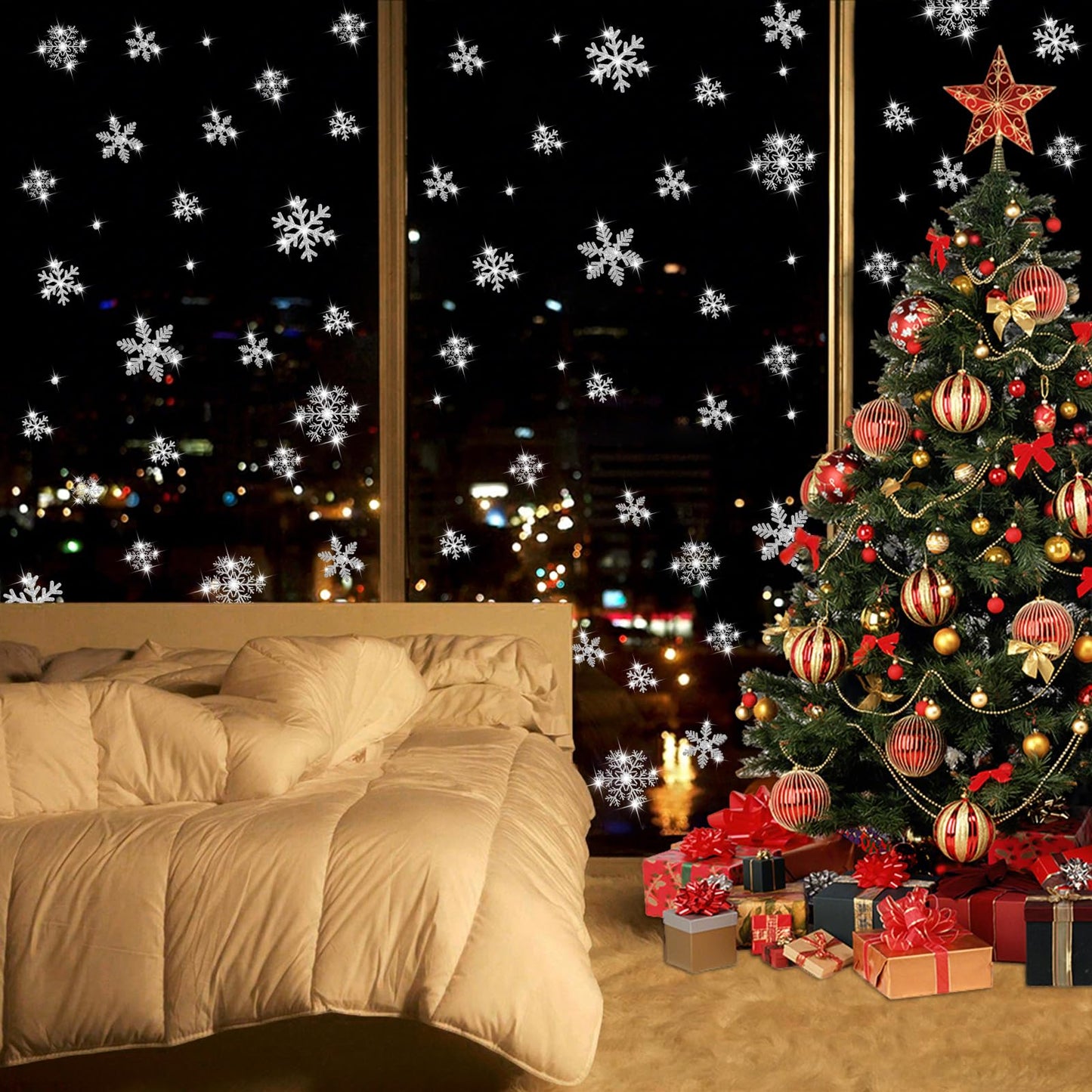 LUDILO 240Pcs Christmas Window Clings Glitter Snowflakes Window Decals Static Window Stickers for Christmas Decorations Windows Décor Ornaments Xmas Party Supplies Thanksgiving Party Décor