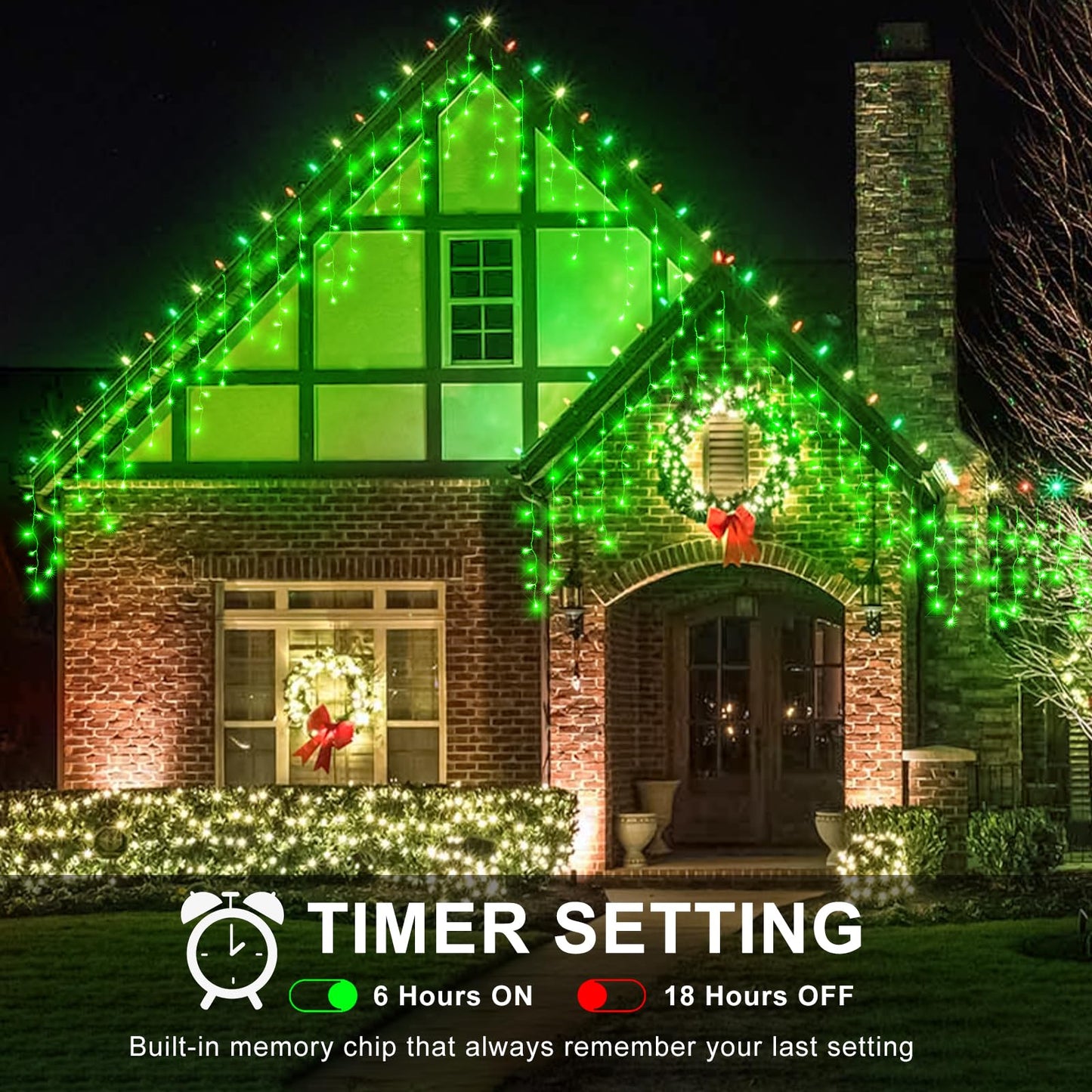 Icicle Lights for Outside - 33FT 400 LED Icicle Christmas Lights Outdoor with 75 Drops 8 Modes Timers, Waterproof Connectable Hanging Lights for Indoor House Eaves Yard Party Decorations, Green