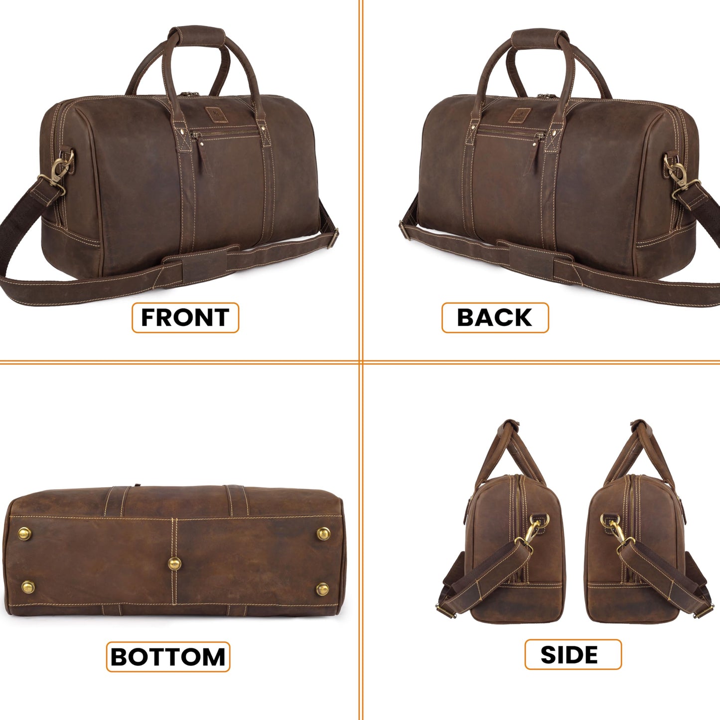 Genuine Leather Duffle Bag for Men & Women – Stylish Travel Weekender Bag with Shoulder Strap – Overnight, Gym, or Carry-On Luggage Bag – Vintage Brown