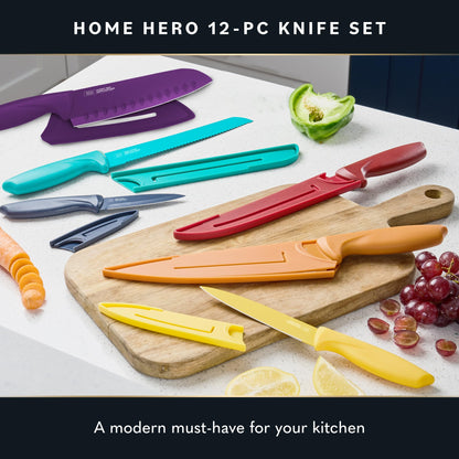 Home Hero Kitchen Knife Set with Sharpener - High Carbon Stainless Steel Knife Block Set with Ergonomic Handles (20 Pcs - Acrylic Black)
