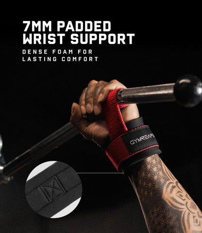 Gymreapers Weight Lifting Straps With Dowel - Wrist Straps for Weightlifting - Workout Deadlift Wrist Weights - Reinforced Stitching & Padded Fit Gym Accessories for Strength & Gym Hand Grip (Red)