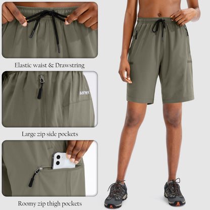 SANTINY Women's 5''/ 7''/9'' Hiking Cargo Shorts Quick Dry Lightweight Summer Shorts for Women Athletic Zipper Pockets(Grey Sage_L)