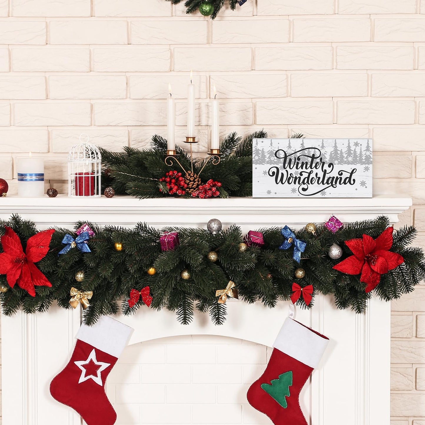 Yousoontic Winter Wonderland Wood Box Sign Plaque White Farmhouse Winter Wooden Christmas Decor Table Decor 12 x 6 Inch Rustic Christmas Tree Block Sign for Holiday Table Home House Kitchen