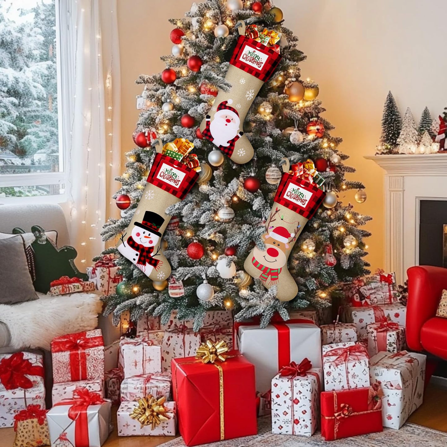 DeckTheHalls Christmas Stockings, 3 PCS Personalized Christmas Stocking, 19” Large Holiday & Family Stocking for Christmas Tree Decoration | Fireplace Party Decoration