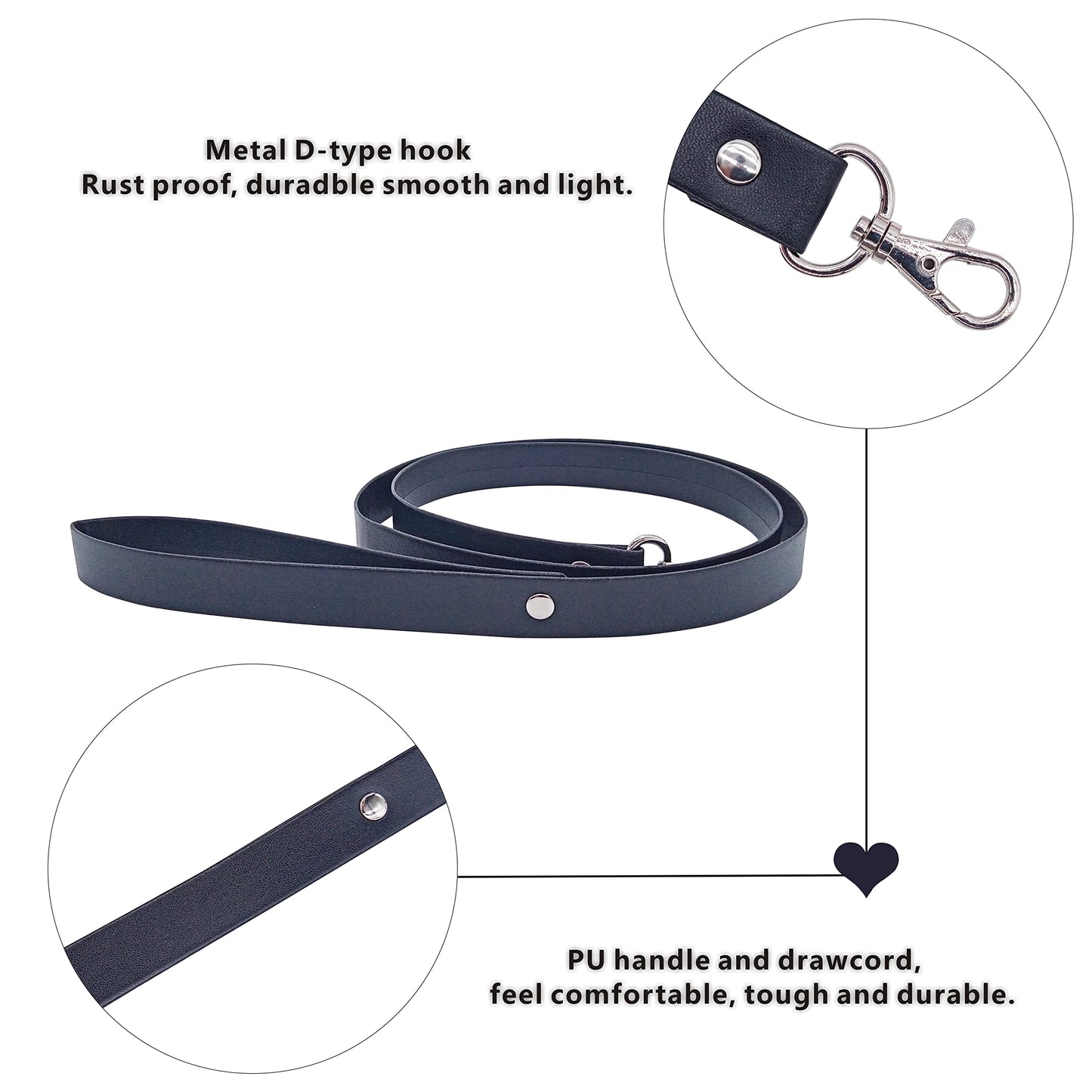 Gothic Leather Choker Collar with Long Traction Leather Rope and Collar Necklace Neck Size Adjustable Suitable for Pet Black 25x2 in