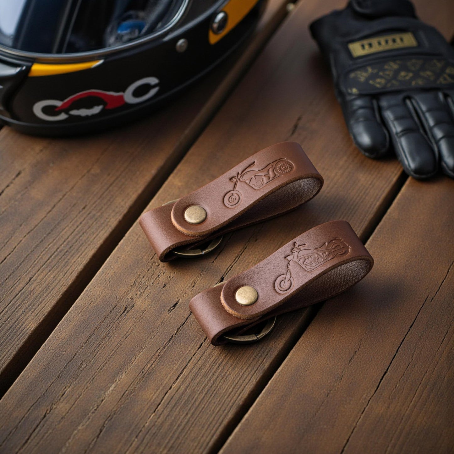 Full Grain Leather Keychain for Men and Women, Personalized Car Keychain, Matte Brown, Gift for Him Her Dad (Chopper Classic)