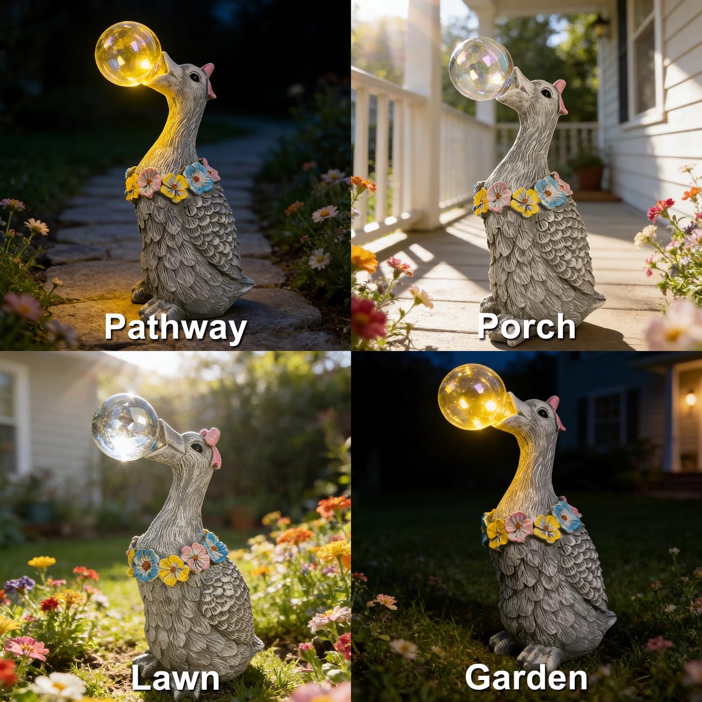 Vasesun Porch Goose Statue with Solar Bubble Light Garden Gray Figurine Decor for Yard Lawn Patio Outdoor Decorations Housewarming Gifts for Mom Grandma Women
