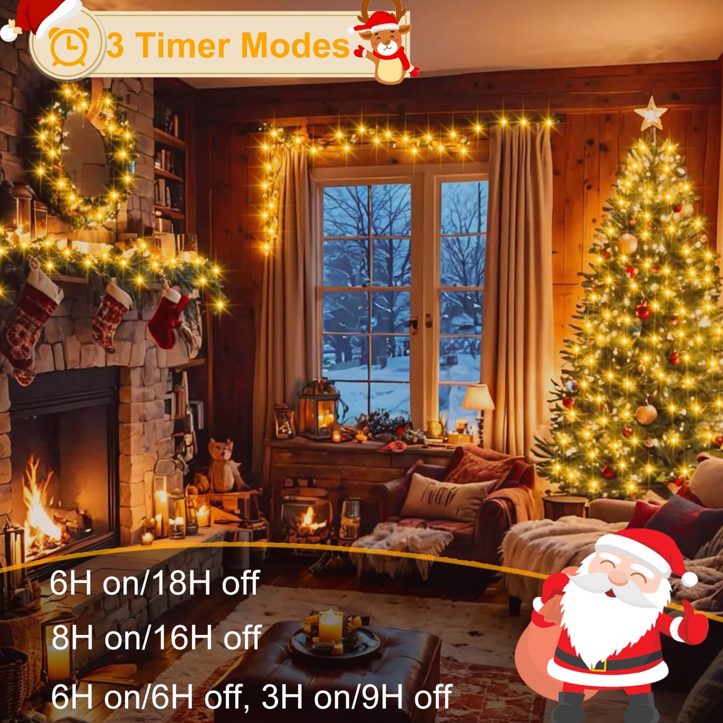 echosari 400 LED Christmas String Lights Connectable, Extra Long 66Ft Outdoor String Lights End-to-end Plug in with Remote Timer for Garden Patio Tree Decor (Warm White)