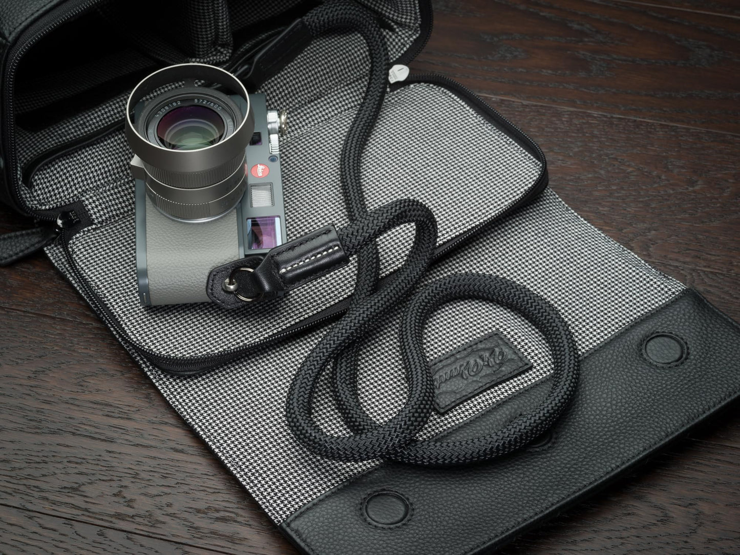 Vi Vante Sheetline Black Rope Camera Strap w/Nappa Leather Ends FINAL CLOSEOUT (Black w/White Stitching)