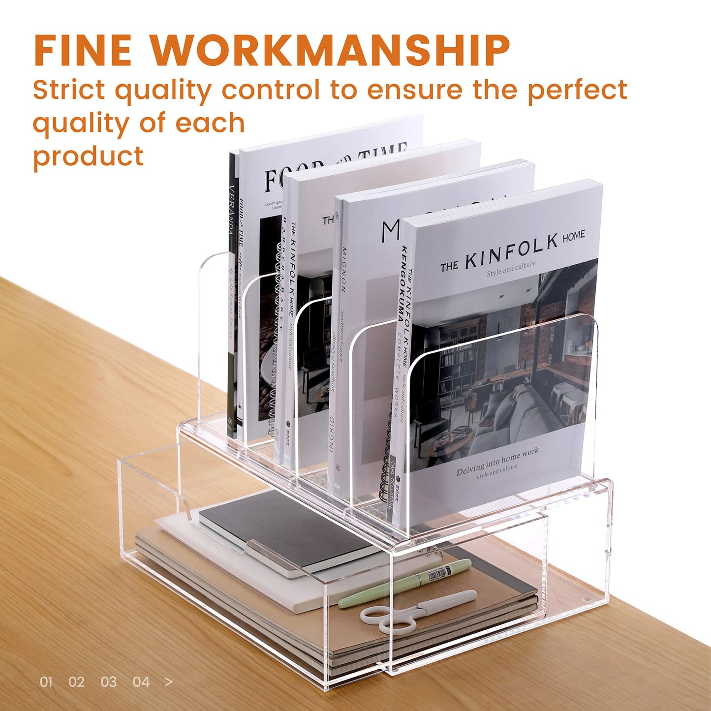 HeZone Desk Organizers and Accessories, Acrylic Desk Organizer with Drawer, Office Supplies Organization Storage, Clear Acrylic File Organizer for Desk - 1 Pack