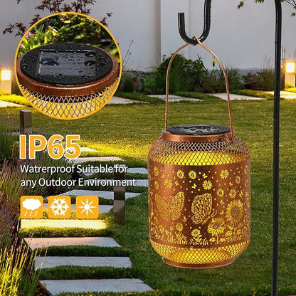 2 Pack Solar Lanterns Outdoor Waterproof Butterfly Garden Decor Birthday Gifts for Women Mom Grandma Hanging Solar Lights Metal Decoration Outside for Yard, Patio, Backyard, Porch, Pathway