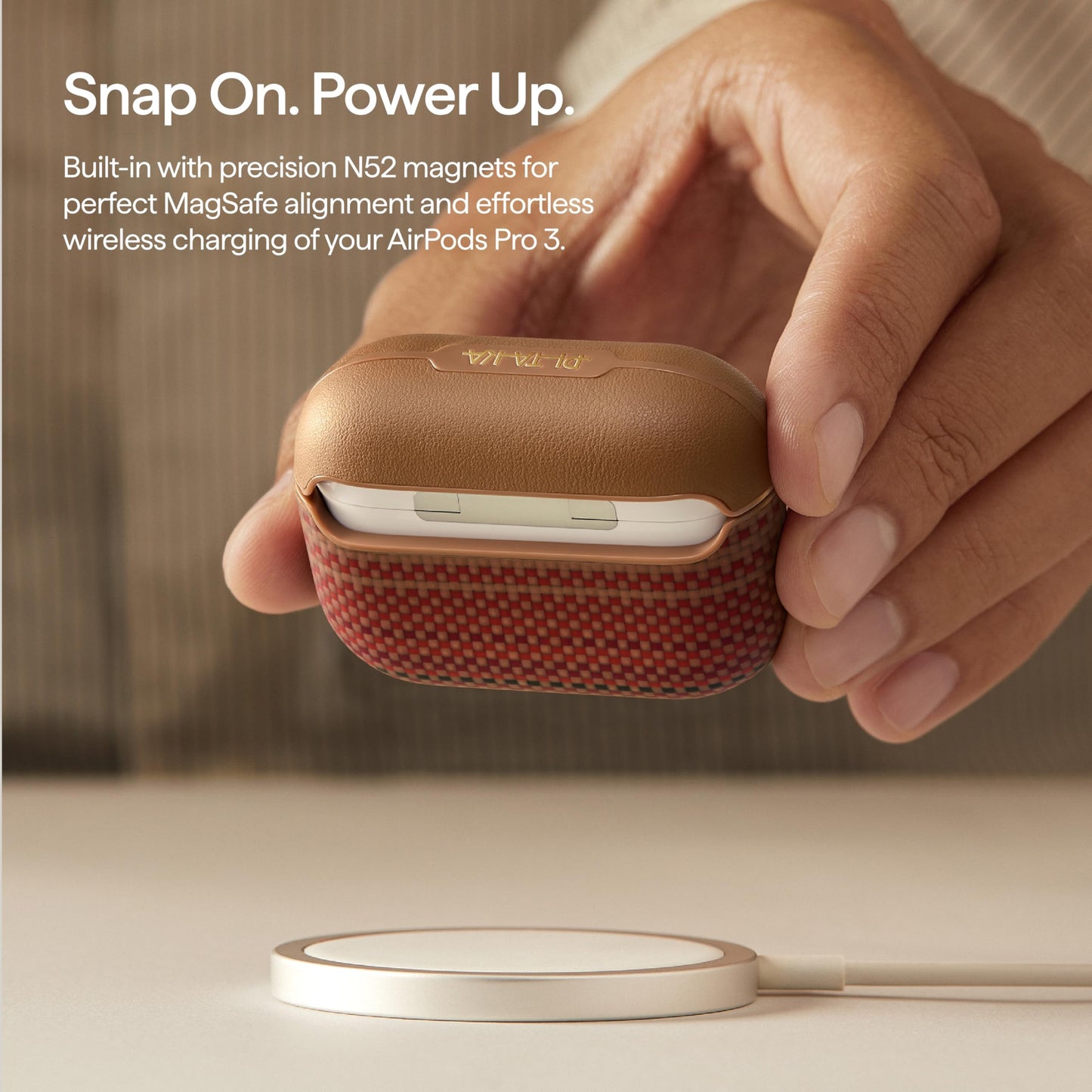 PITAKA Case for AirPods Pro 3, Slim Protective AirPods Pro 3 Case, Compatible with MagSafe, Leather & Aramid Fiber Woven, Sunset