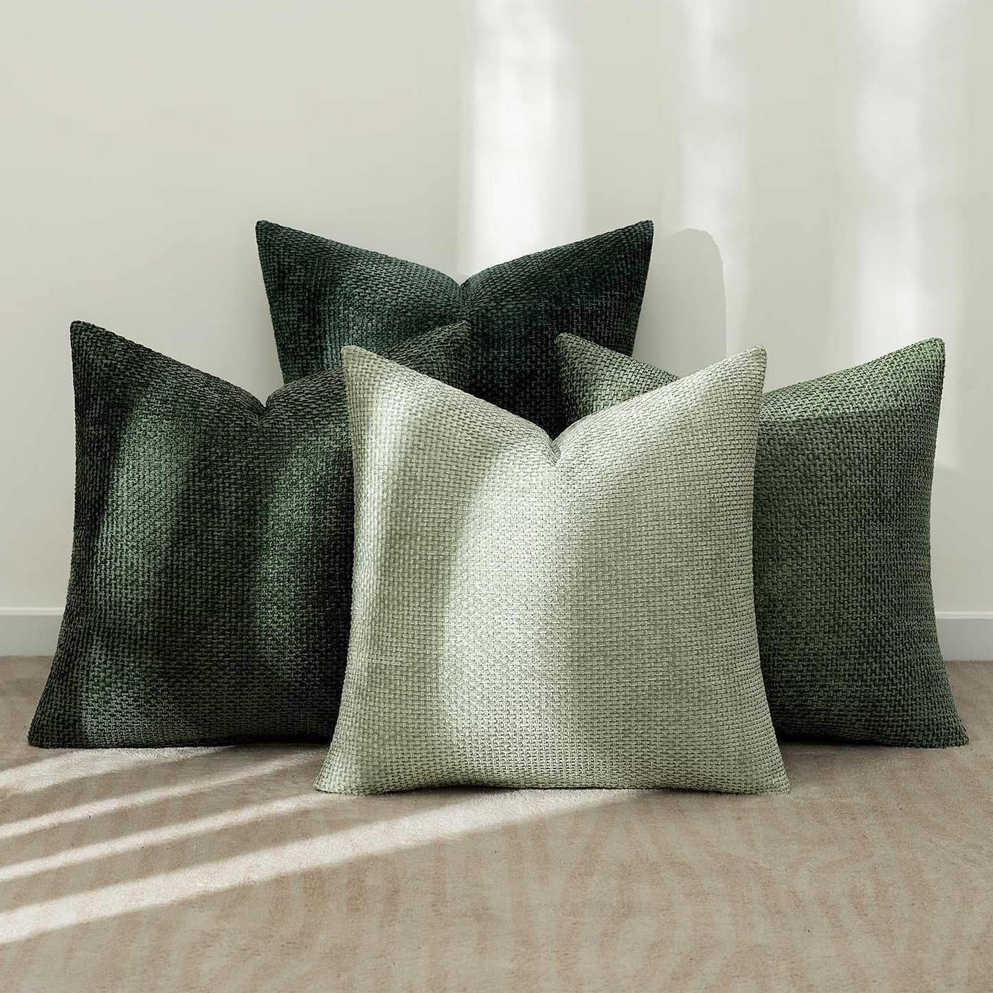MIULEE Pack of 4 Couch Throw Pillow Covers 18x18 Inch Green Soft Decorative Chenille Pillow Covers Farmhouse Accent Cushion Covers for Boho Spring Home Decor Sofa Bedroom Living Room