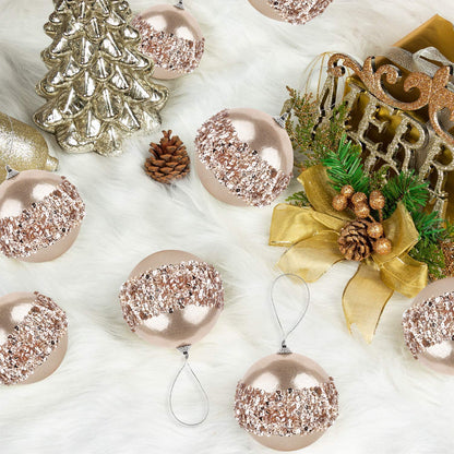 ZHANYIGY 4pc Champagne Gold Christmas Ball Ornaments, 4pc Set Red Shatterproof Christmas Decorations Tree Balls for Xmas Trees Wedding Party Holiday Decorations