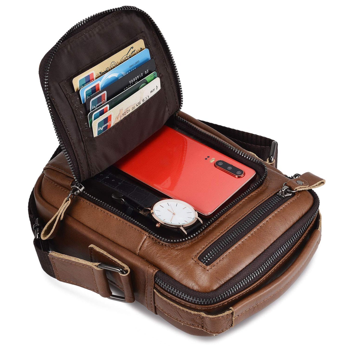 BAIGIO Genuine Leather Small Messenger Bag for Men Shoulder Bag for Ipad Crossbody Bag Men Handbag Satchel Travel Business