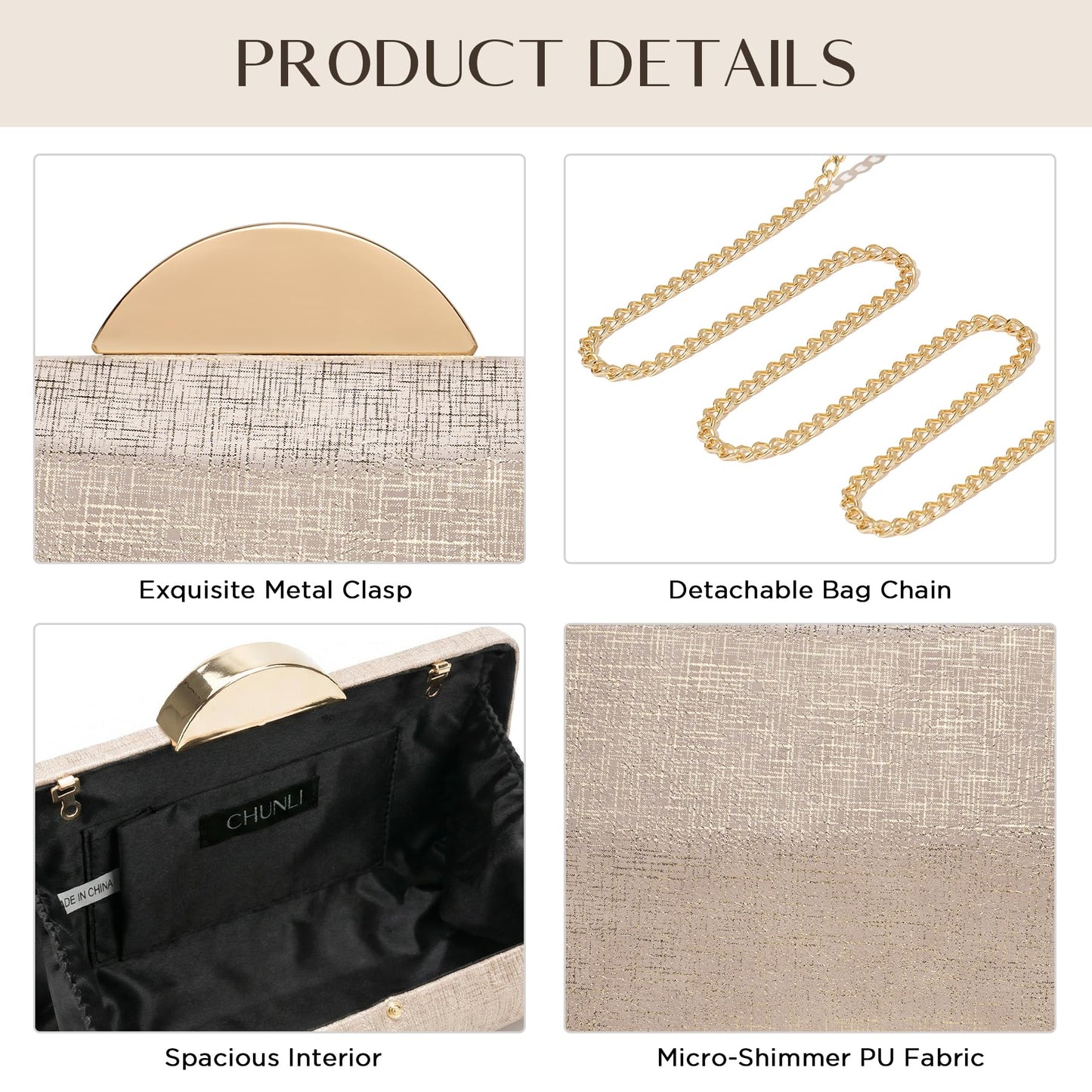 CHUNLI Clutch Purses for Women, Evening Handbags Crossbody Bag with Chain, Sparkly Clutchs for Formal Cocktail Prom Party