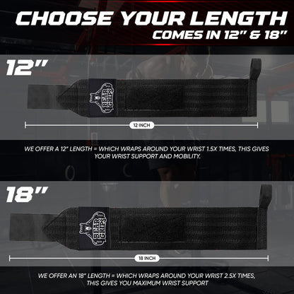 Bear Grips Wrist Wraps for Weightlifting | Weight Lifting Wrist Straps for Weightlifting | Extra Strength Gym Wrist Wraps | Two Wrist Wrap Per Pack | 12” & 18” | Lifting for Men & Women