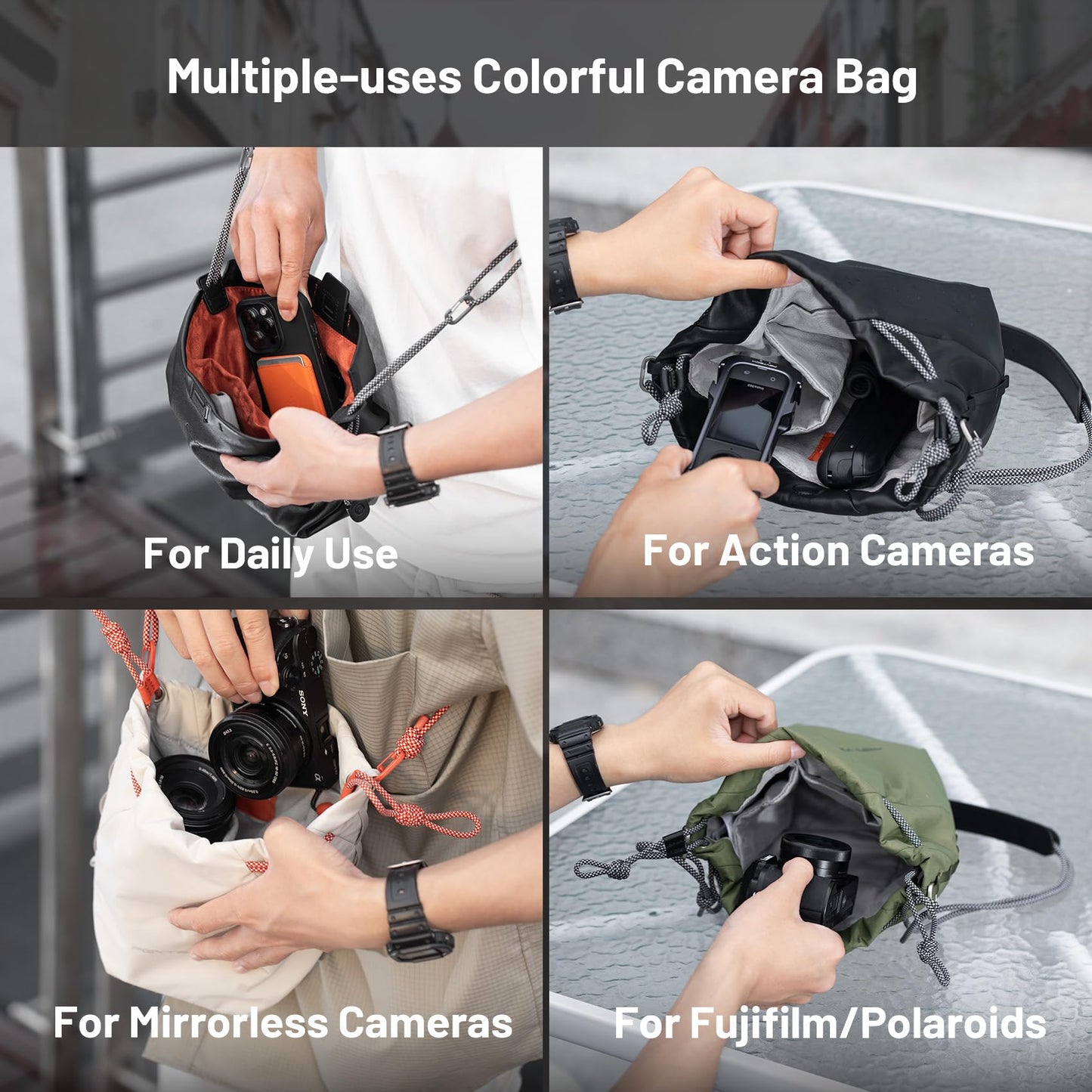 PGYTECH OneGo Drawstring Small Camera Bag, Leather Soft Camera Pouch compatible with Mirrorless Cameras/Nikon/Canon/Sony//Pocket 4/Fuji Camera Case