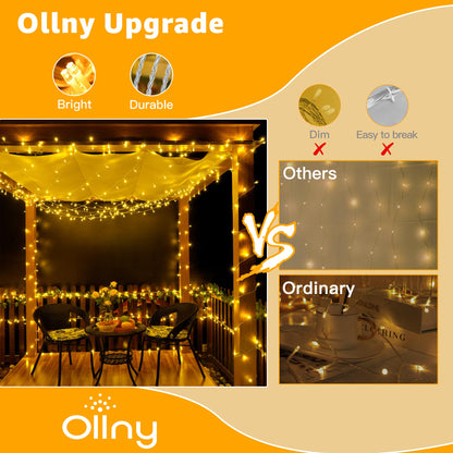 Ollny 120LED 40FT String Lights, Waterproof Connectable Fairy Lights with Timer 8 Modes, Warm White Plug in Christmas Light for Indoor Outdoor Patio Party Bedroom Classroom Decor