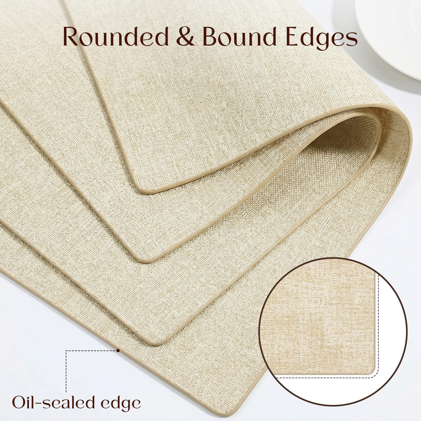 Newise Leather Placemats Set of 6-18 x12 inch, Washable Heat Resistant Place Mats for Patry Kitchen Dinner, Beige