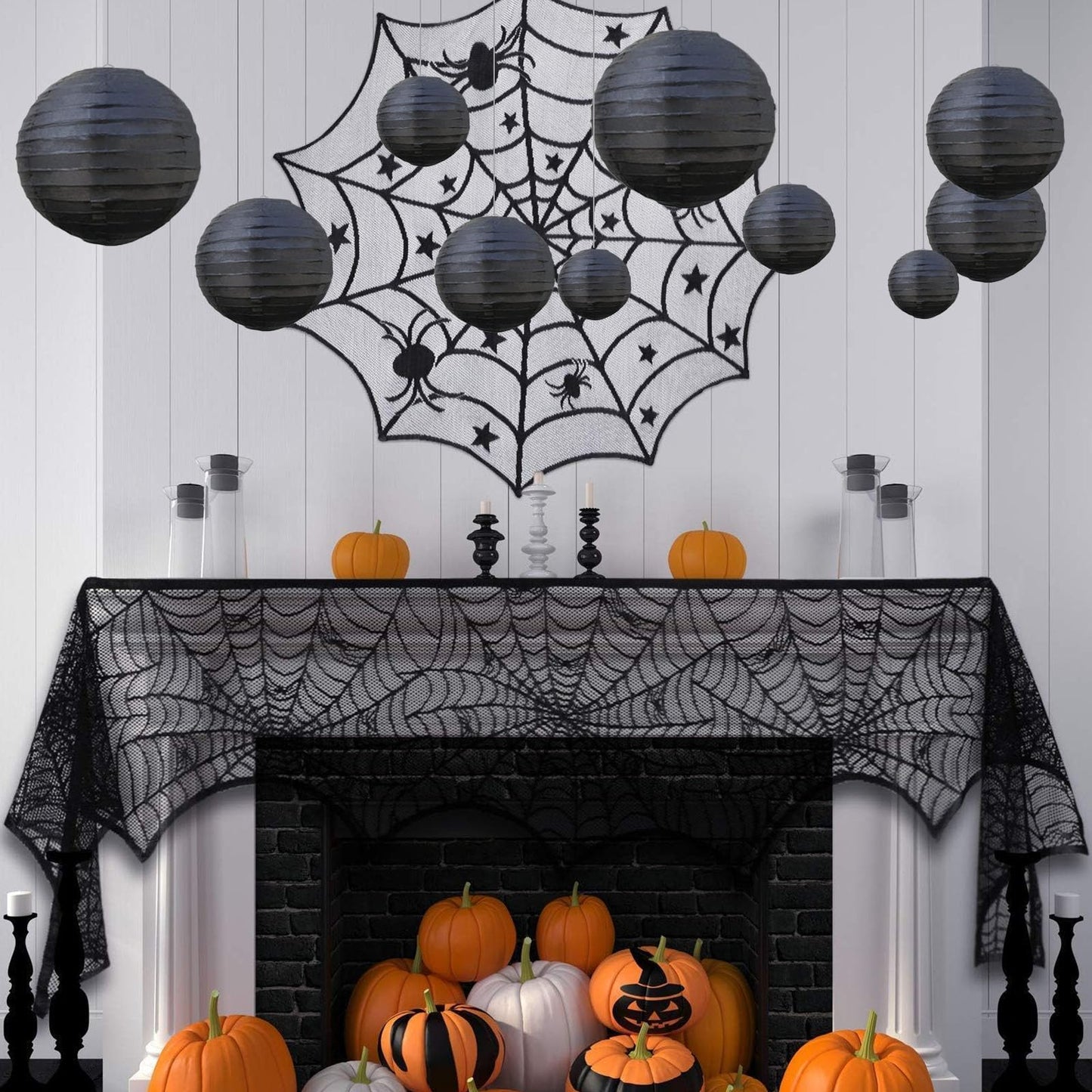 20Pcs Black Paper Lanterns for Parties, 6” 8” 10” 12” Chinese Asian Hanging Round Paper Lanterns for Birthday Wedding Halloween Christmas Home Decor Party Decor