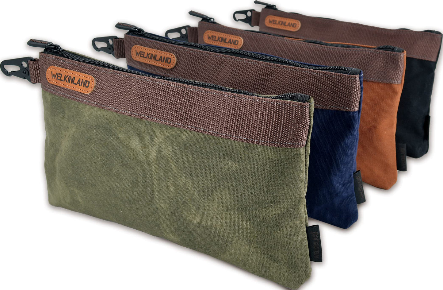 WELKINLAND Heavy-Duty Canvas Tool Pouch - 4PCS, 12" Waxed Canvas Zipper Tool Pouch