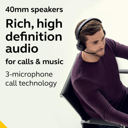 Jabra Evolve2 65 MS Wireless Headphones with Link380a, Stereo, Black – Wireless Bluetooth Headset for Calls and Music, 37 Hours of Battery Life, Passive Noise Cancelling Headphones