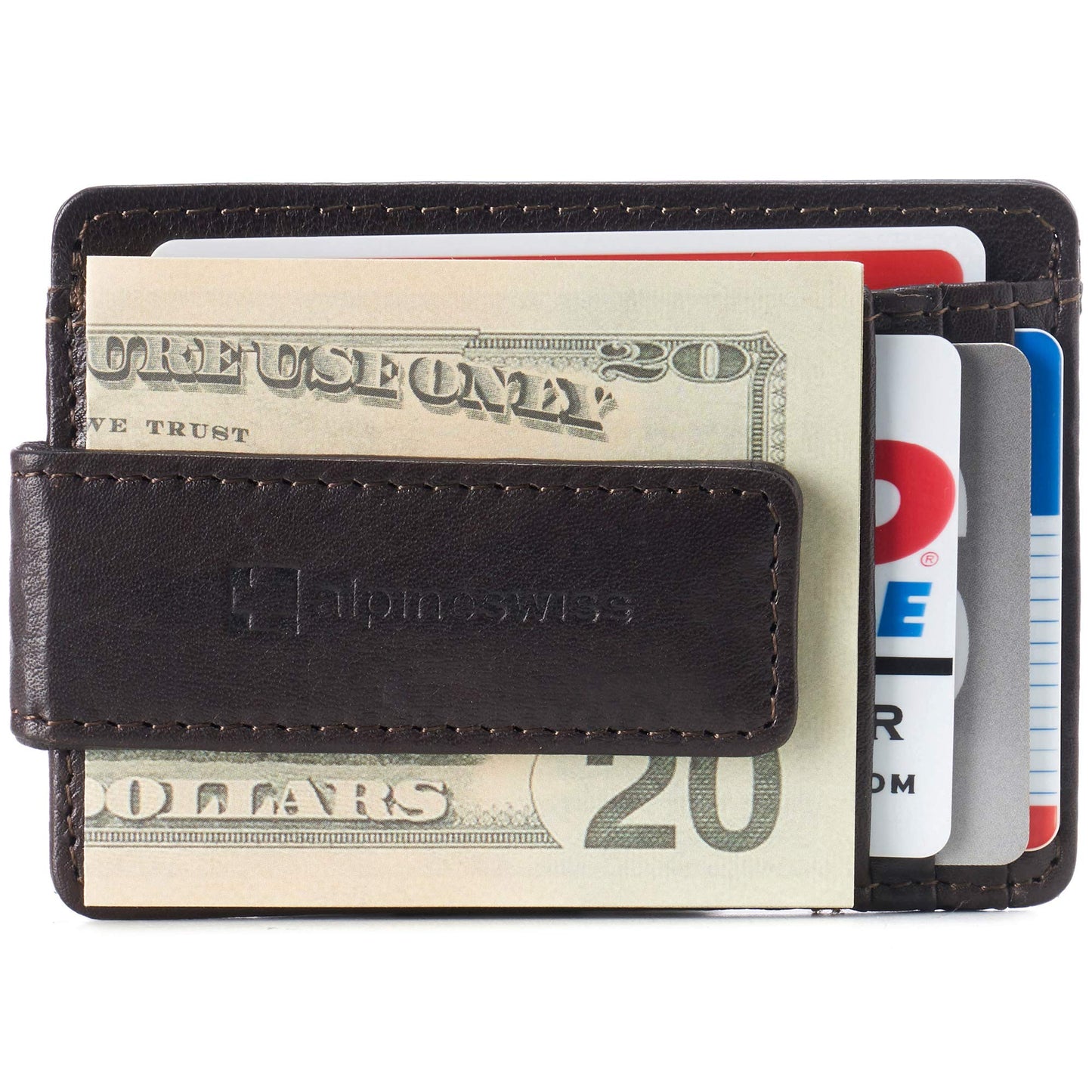 Alpine Swiss Harper Mens RFID Slim Money Clip Front Pocket Wallet Minimalist Leather ID Card Holder Brown