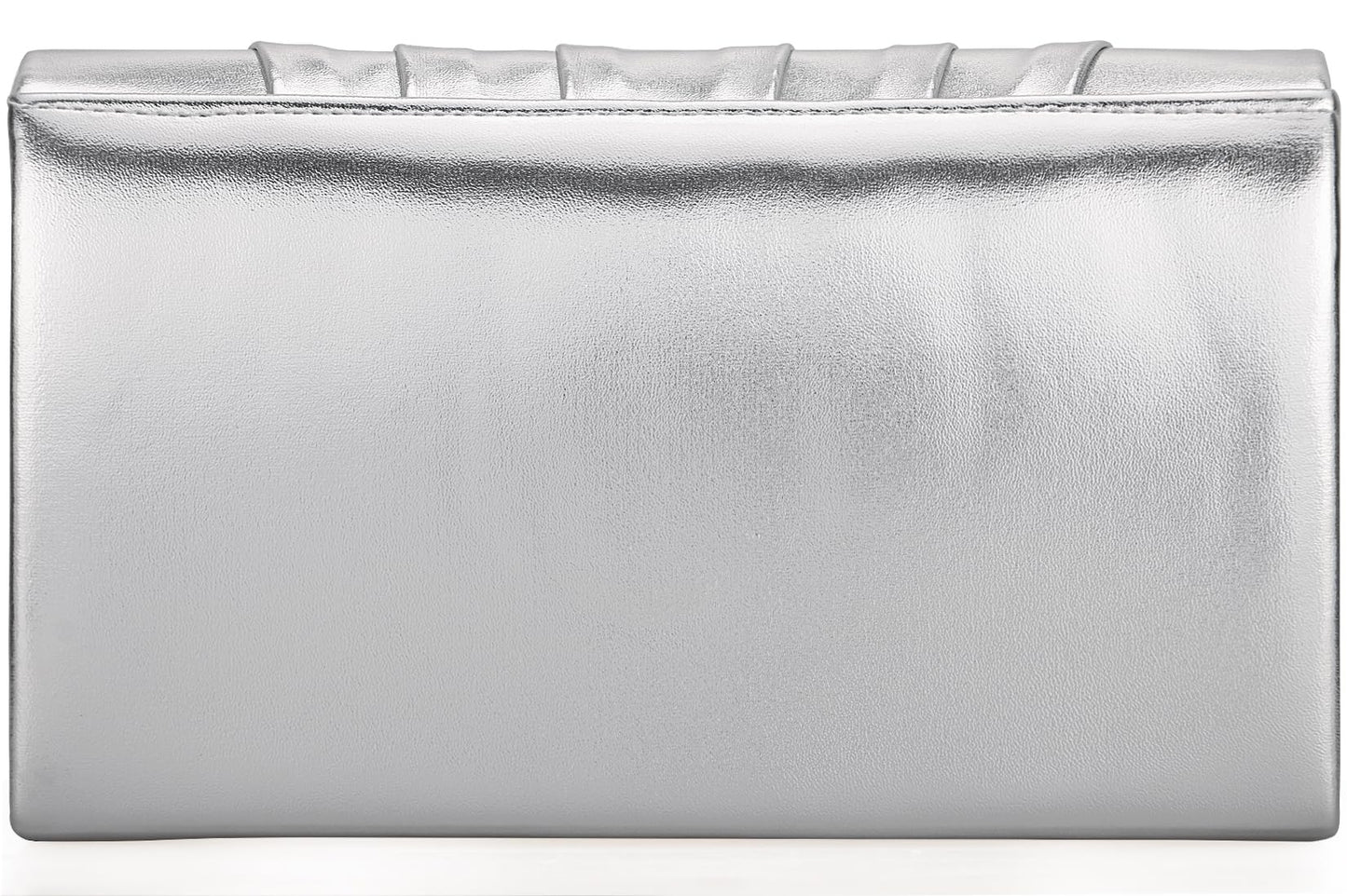 Venoline Women Evening Clutch Purse - Shimmering Metallic PU Leather Pleated Flap Envelope Handbag for Wedding Prom Party Silver