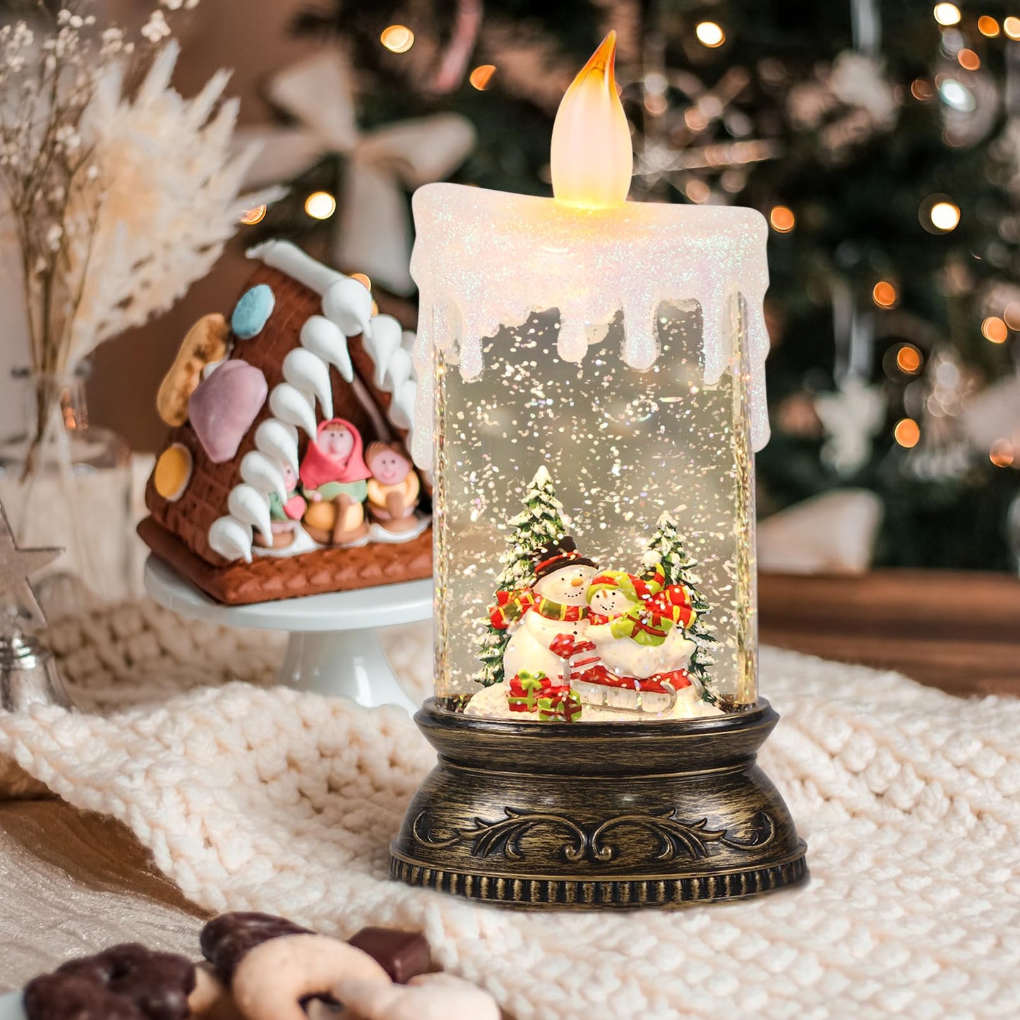 Eldnacele Musical Snow Globe Lantern with Timer Battery Operated & USB Powered Lighted Snowman Singing Snow Globe Christmas Decor