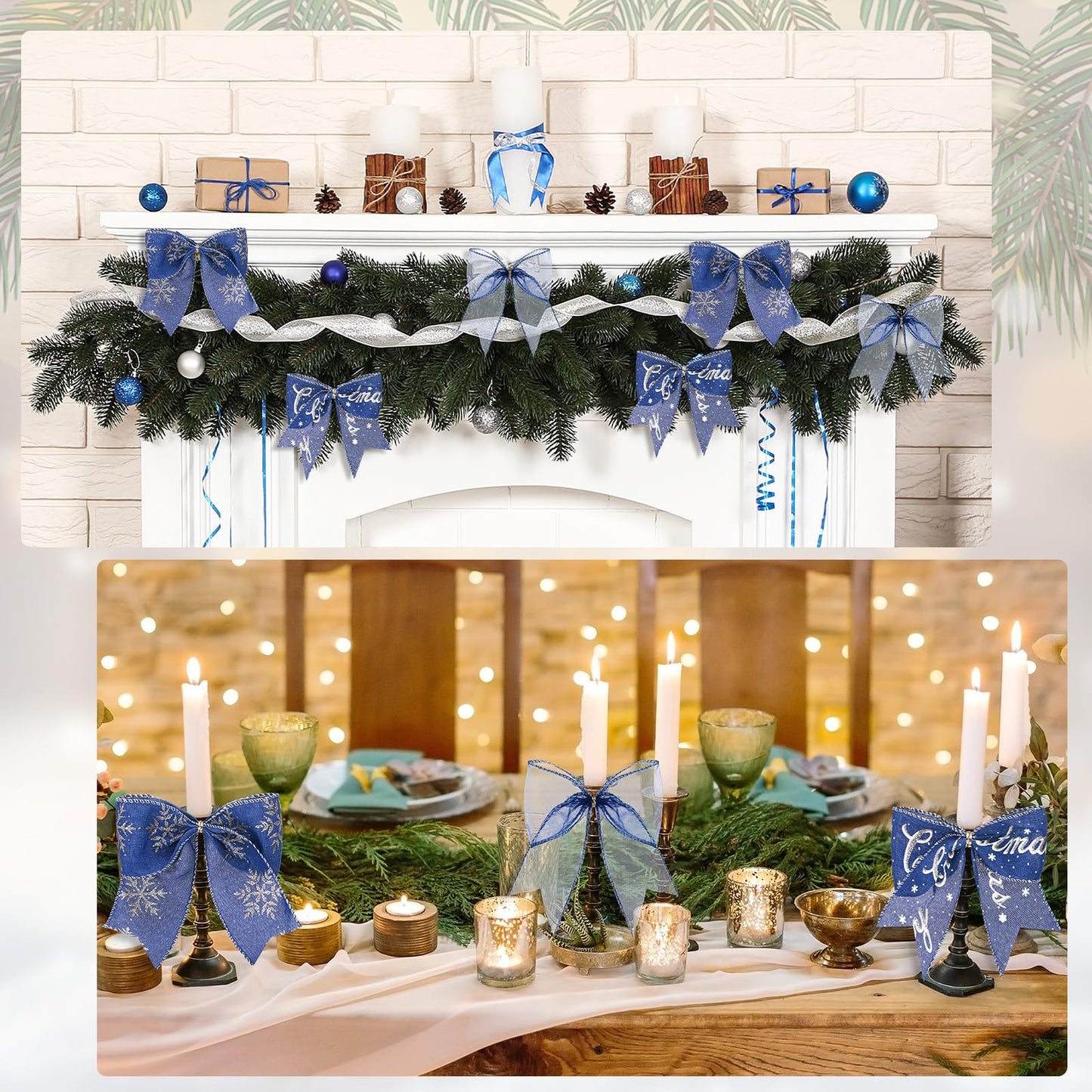 Norme 24 Pcs Navy Blue Christmas Ribbon Bows with Twist Tie Pretied Premade Navy Blue and Gold Ribbon Bows for Xmas Tree Wreath Garland Home Decor Indoor Outdoor Decorations